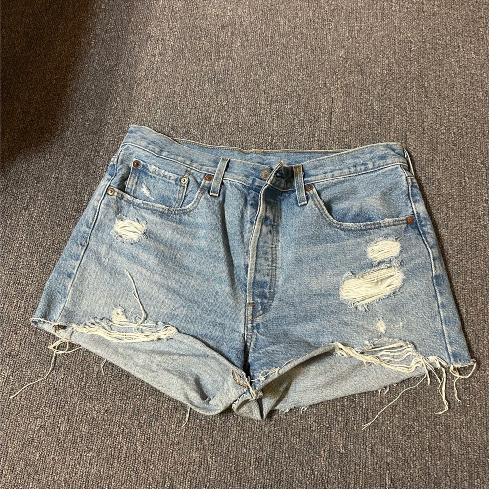 Levi's 501 Light Blue Distressed Jean Shorts